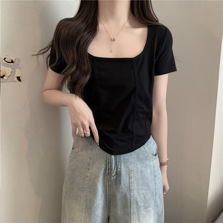 Femme Quadrat-Udskæring Cropped T-Shirt med struktureret Stitching Stilla