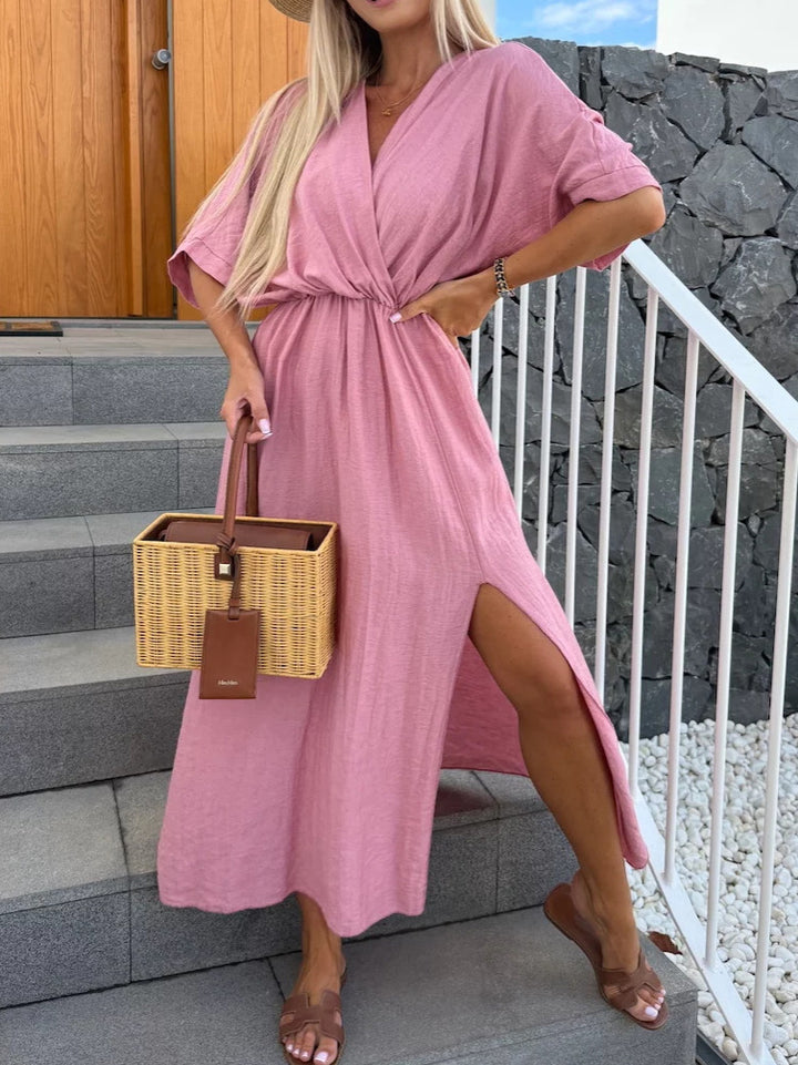 Dame afslappet maxikjole med viklelook og sideslids Stilla