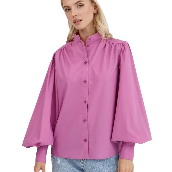 Damebluse med puffærmer og høj krave Stilla
