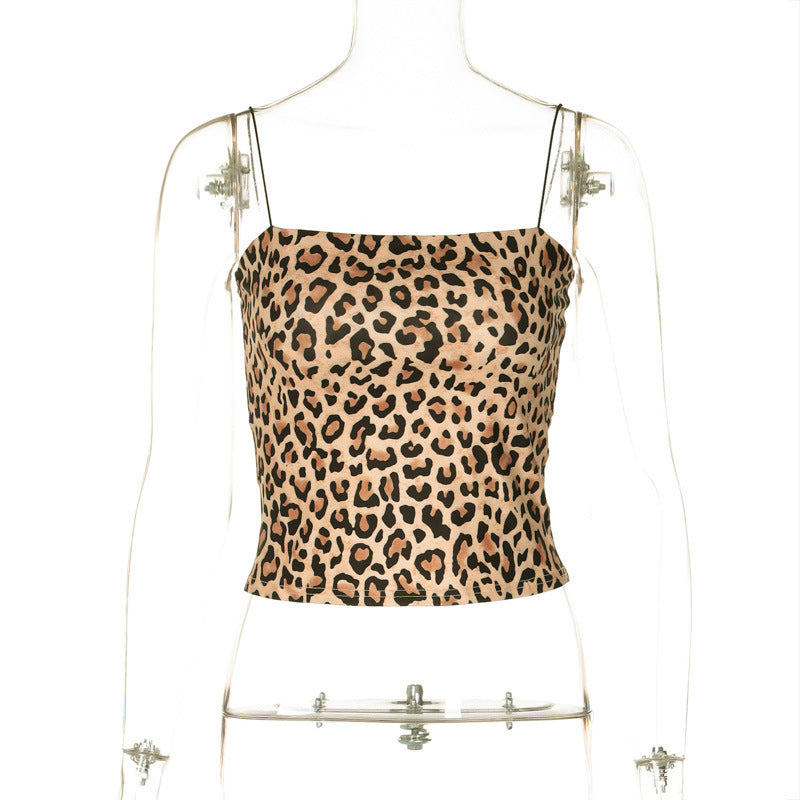Dame Spaghetti-strop top med elegant leopardmønster Stilla