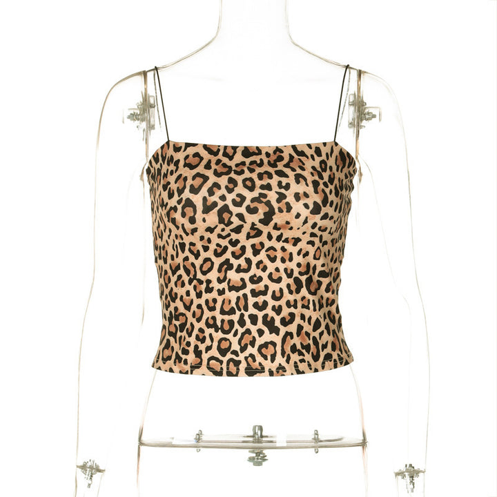 Dame Spaghetti-strop top med elegant leopardmønster Stilla