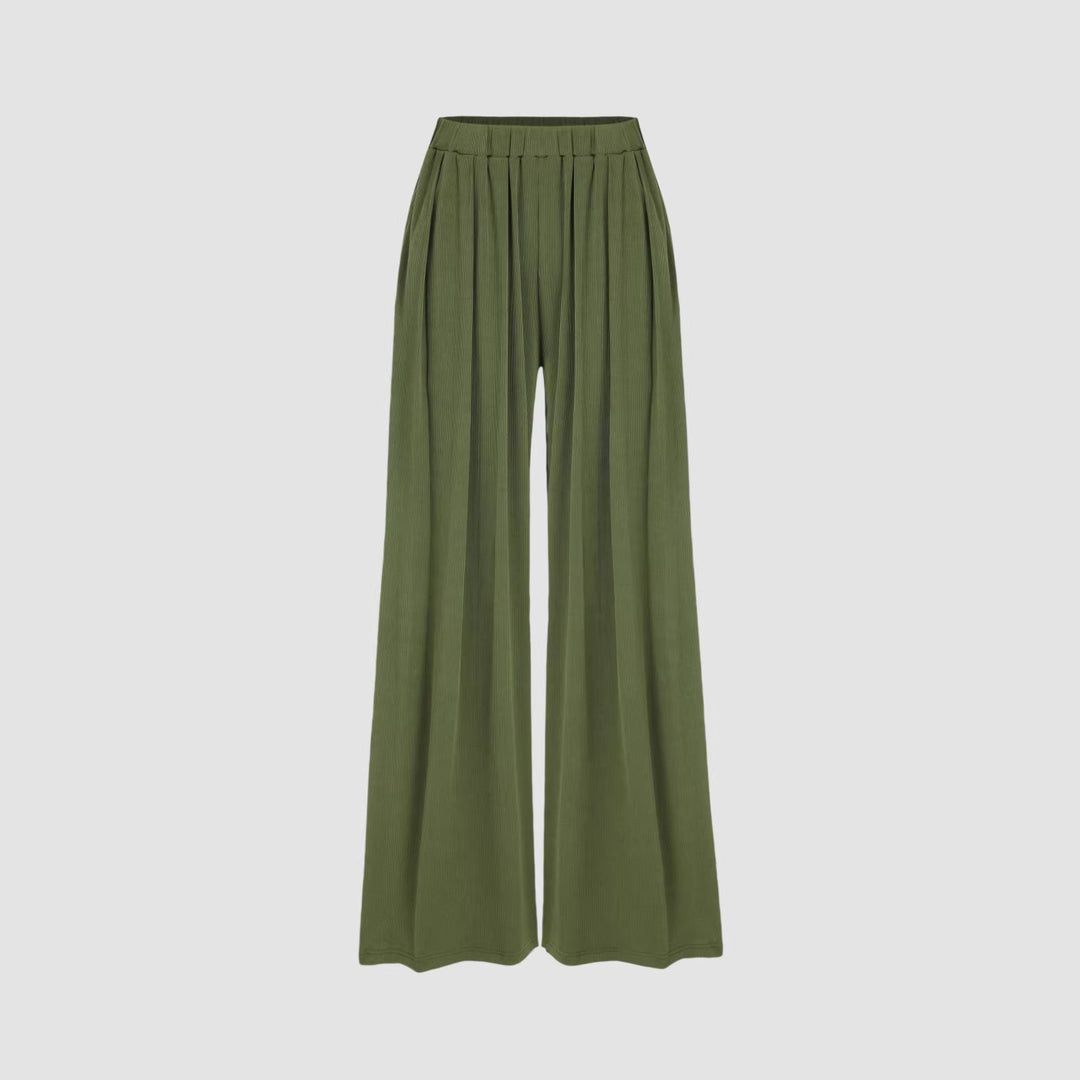 Dame bred Palazzo-bukser med elegante folder og elastisk talje Skovae