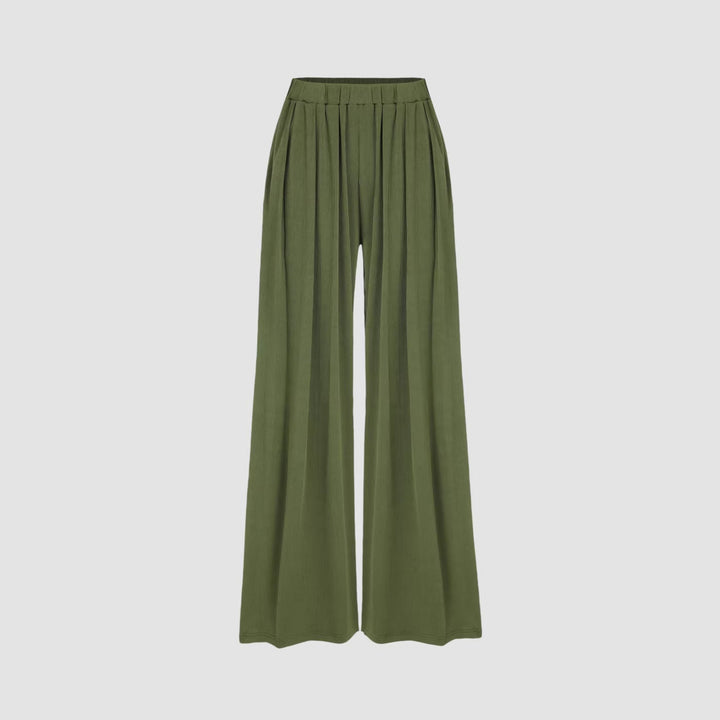 Dame bred Palazzo-bukser med elegante folder og elastisk talje Skovae