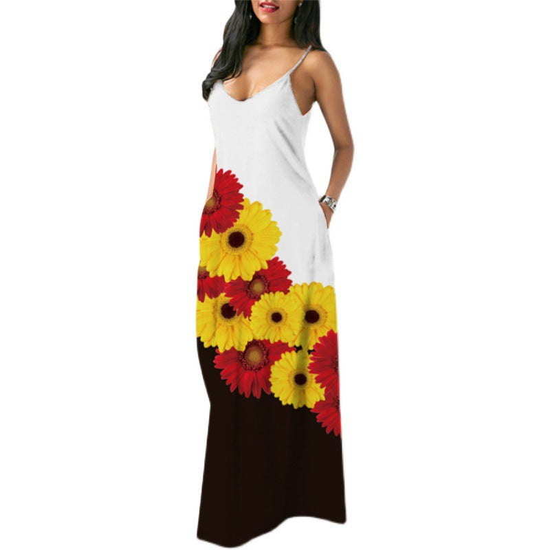 Kvinders maxi kjole med blomsterdetaljer og sofistikerede sidelommer Stilla
