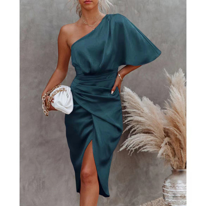 Dame elegant One-Shoulder Kjole med Drapering Stilla