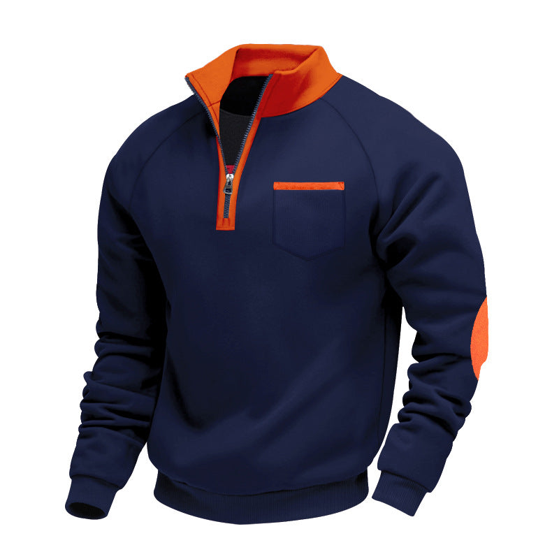 Herrer fleece-pullover med halv lynlås og praktisk lomme Stilla