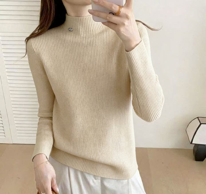 Kvindernes høj kvalitet ribbet sweater med stående krave Stilla