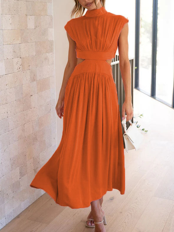 Stilla | Elegant O Hals Ærmeløs Udsnit Solid Maxi Kjole