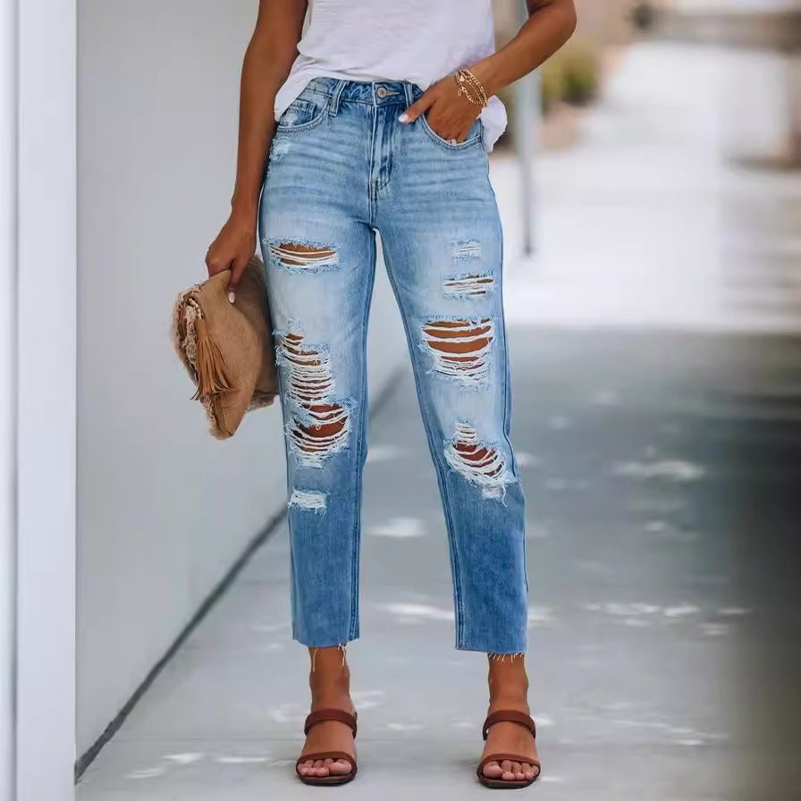 Kvinder Ødelagte Jeans i Casual Boyfriend Stil Stilla