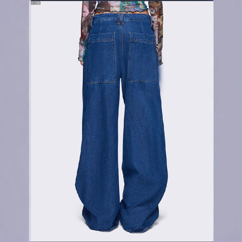 Dame brede jeans med snøredetaljer og afslappet snit Stilla