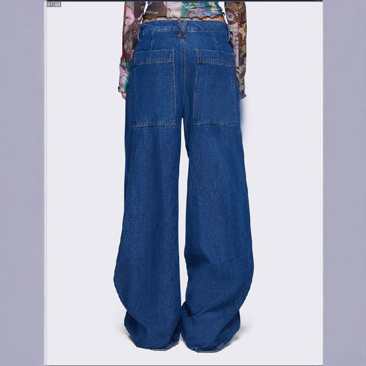 Dame brede jeans med snøredetaljer og afslappet snit Stilla