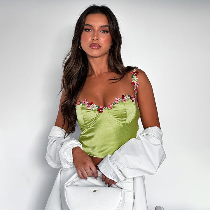Dame blomsterprydet Crop Top Stilla