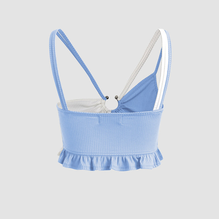 Kvindernes crop top med voluminøse flæser og justerbare stropper Stilla