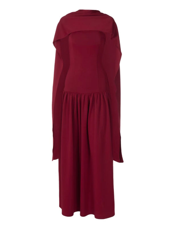 Dame Elegant Maxikjole med festlig Capedesign og fine Rüschendetails Stilla