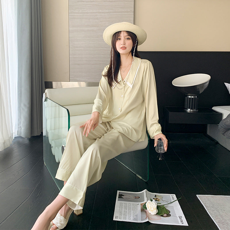 Dame Satin Pyjama-Sæt med elegant skjorte og afslappet bukser Stilla