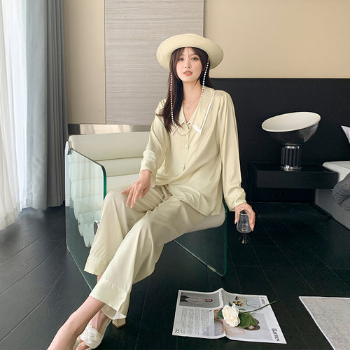 Dame Satin Pyjama-Sæt med elegant skjorte og afslappet bukser Stilla