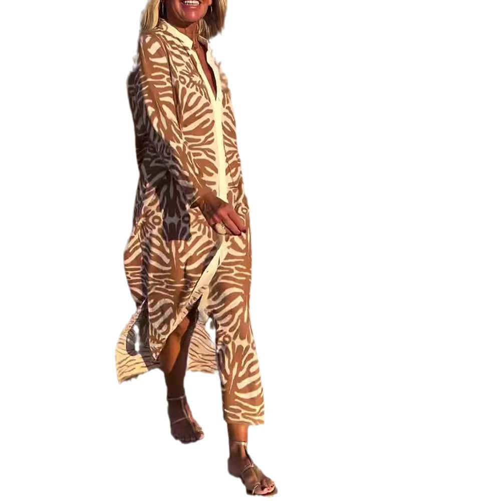 Dame Kaftan med attraktivt print og sidelange slids Stilla