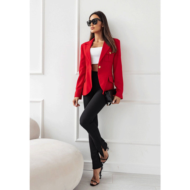 Dame elegant blazer med dobbelt syede lommer og gyldne knapper Stilla