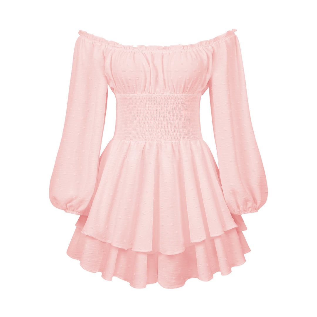 Dame off-shoulder minikjole med voluminøs skørt og lange puffærmer Stilla