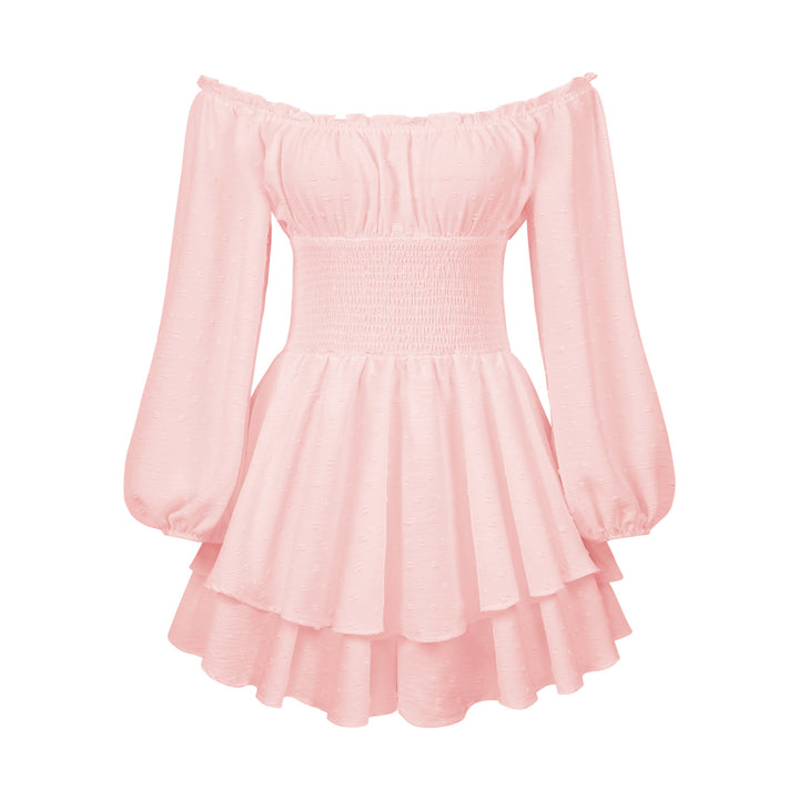 Dame off-shoulder minikjole med voluminøs skørt og lange puffærmer Stilla