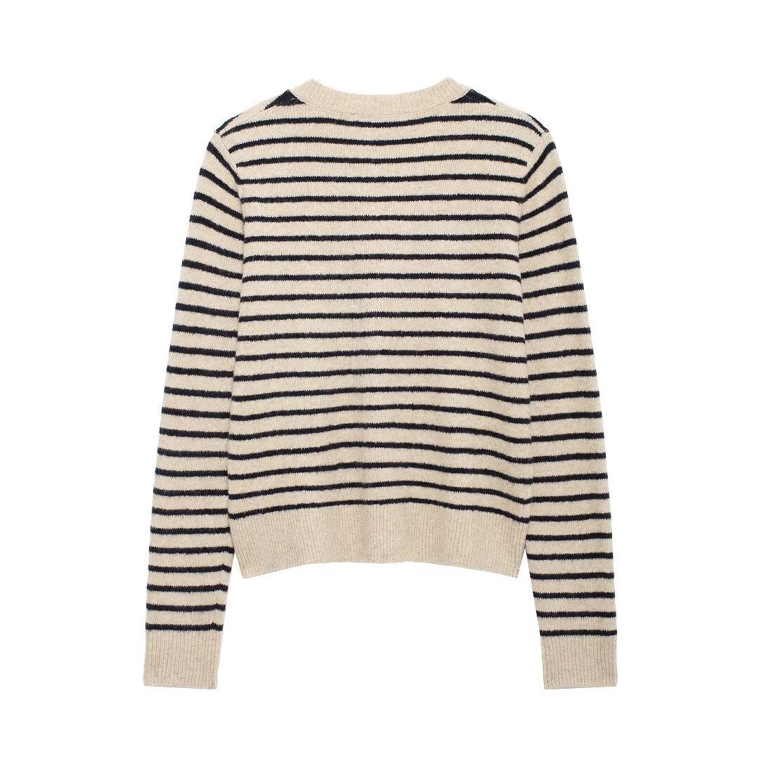 Femme Stribet Knap-Op Strikcardigan Stilla