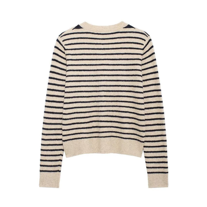 Femme Stribet Knap-Op Strikcardigan Stilla