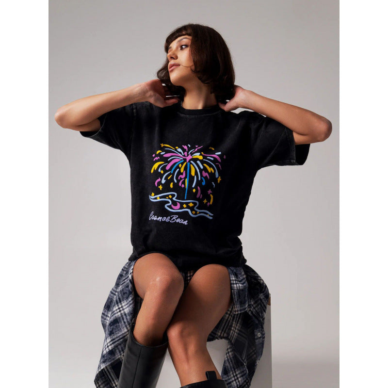 Dame T-shirt med moderne grafikelement og afslappet snit Stilla