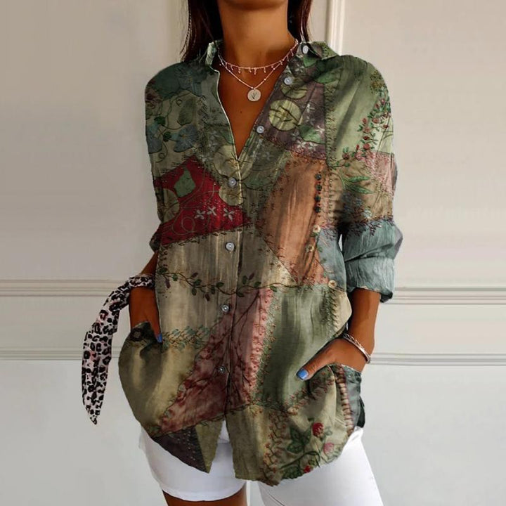 Dame Casual Skjortebluse med kreativt Patchwork-design Stilla