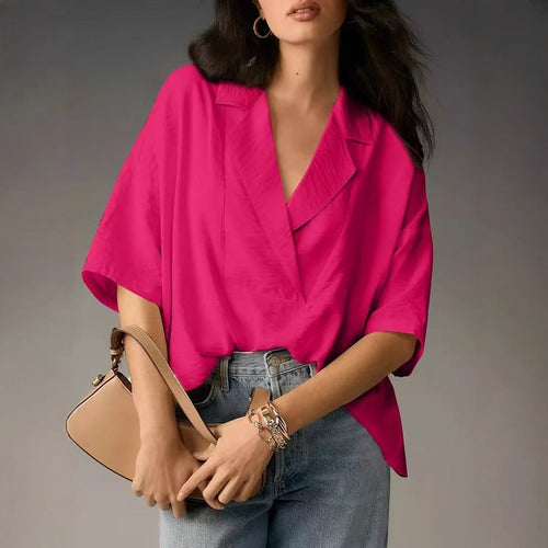 Dame oversized bluse med moderne reversskæring og åndbart stof Stilla