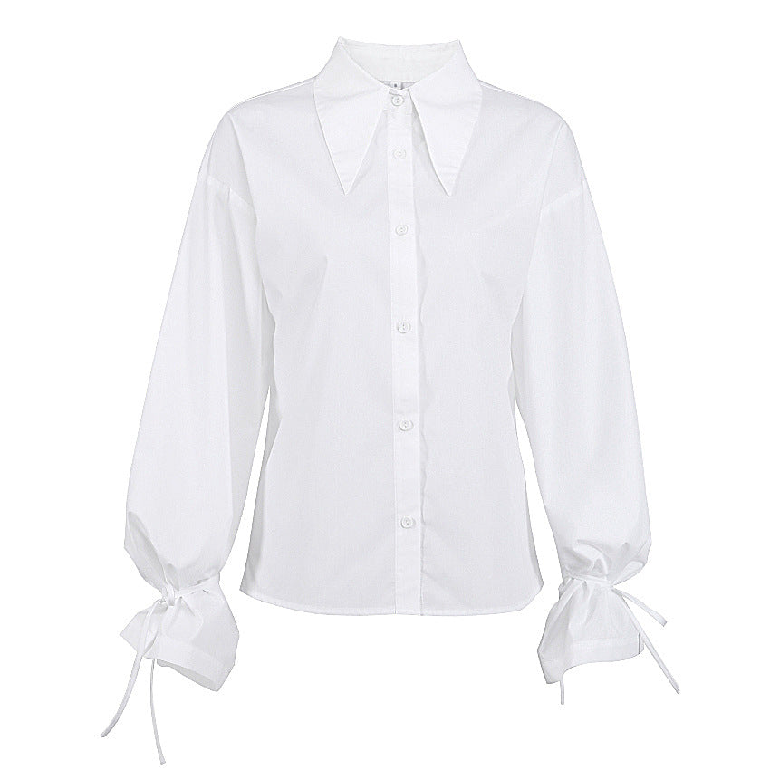 Dame Elegant Bluse med voluminøse Ærmer og moderne Krave Stilla