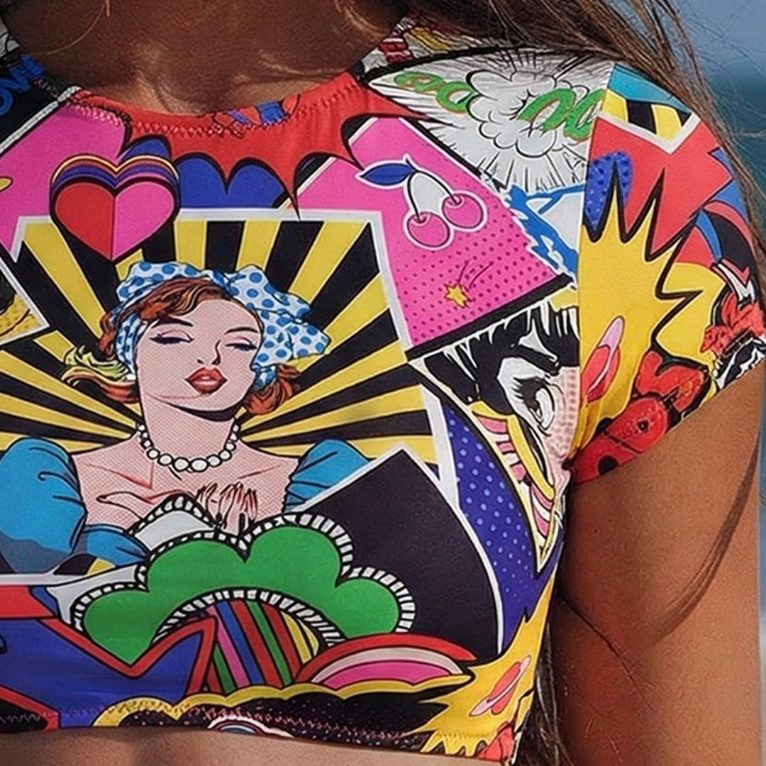 Dame Crop-Top Bikini med floralt design Skovae