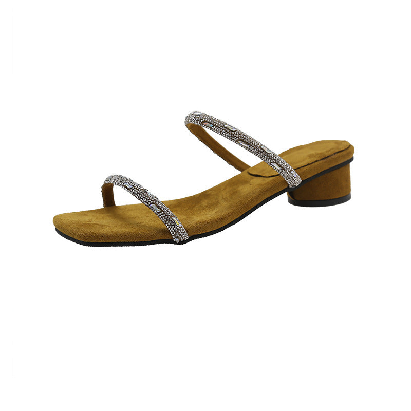 Femme Elegante Strappy Slide Sandaler med Rhinestone Accenter Stilla