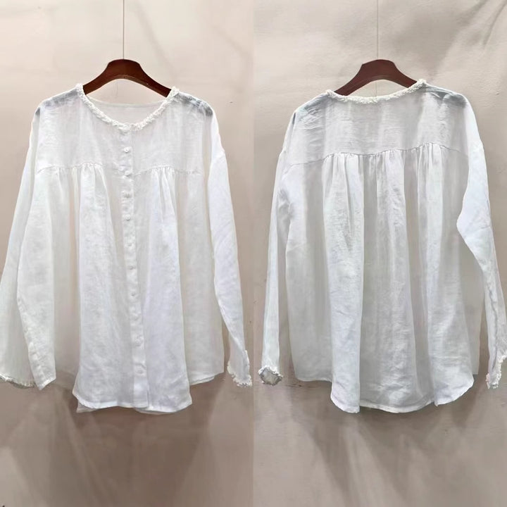 Dame Rynkeknappet Biokemisk Bomuldsbluse Stilla
