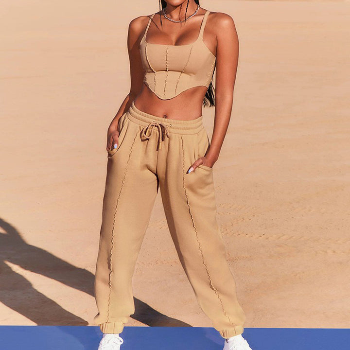Dame Sporty Crop-Top og Joggingpants Sæt Stilla