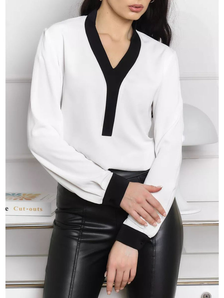 Dame elegant bluse top med moderne kontrastdetaljer Stilla