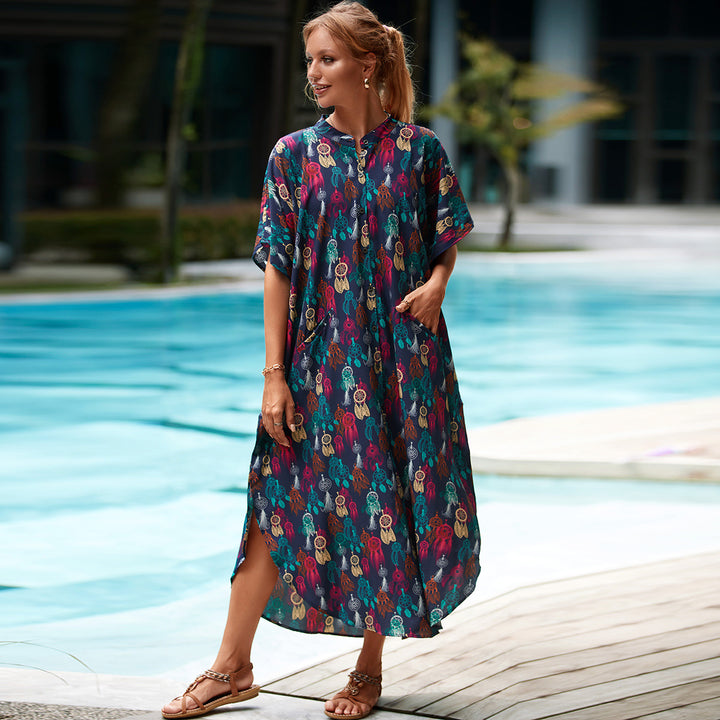 Dame Kaftan med løs pasform og blomsterdesign Stilla