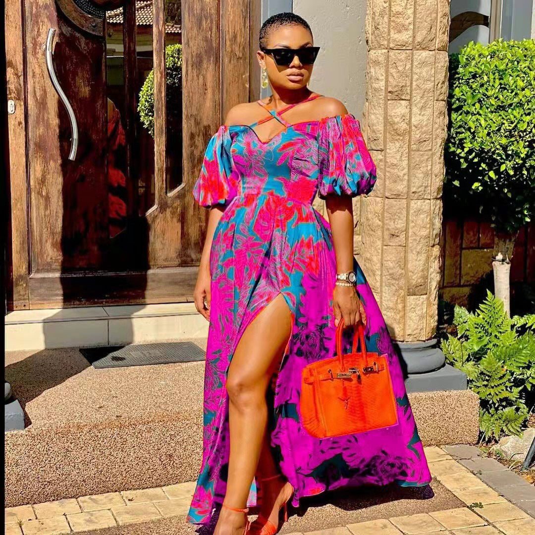 Stilla | Elegant Split Hem Off-Shoulder V-Hals Maxi Kjole