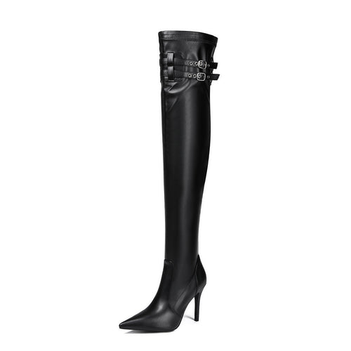 Dame Over-the-Knee Stiletto Høje Støvler med Dekorative Remme Stilla
