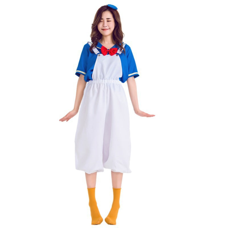 Dame kostume sæt i maritim stil med kaptajnhat og store overalls Stilla