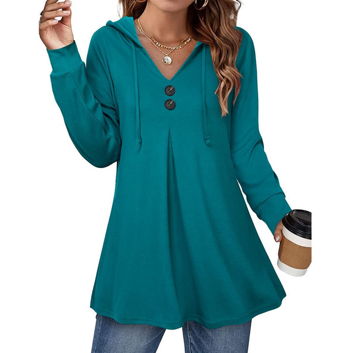 Dame afslappet hoodie bluse med knapdetaljer Stilla