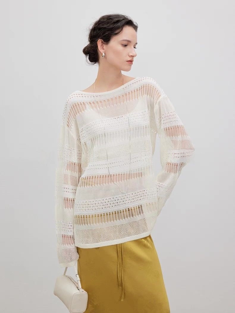 Kvindes luftig strikket pullover med trendy blonde mønster Stilla