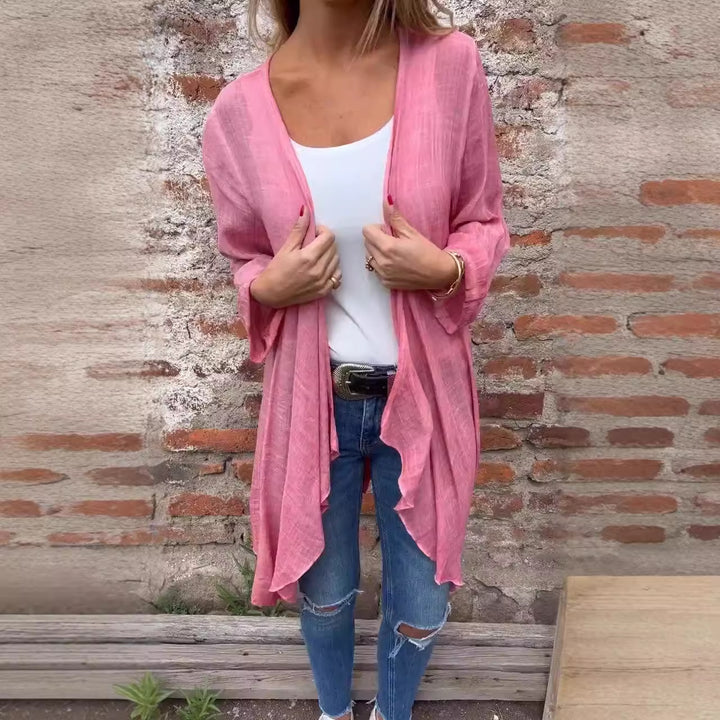 Dame Long cardigan lavet af let, struktureret stof med åben front og elegante ærmer Stilla