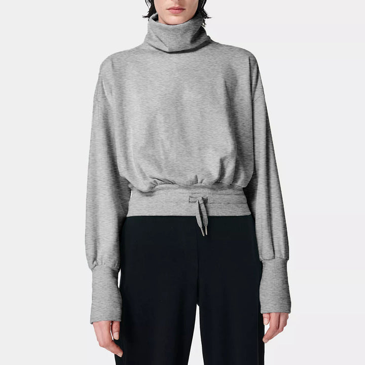 Dame hyggelig sweatshirt med høj krave og praktiske rynkeelementer Stilla