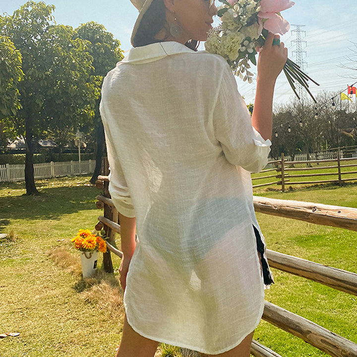 Dame afslappet strandtunika med elegant V-hals og loose fit Stilla