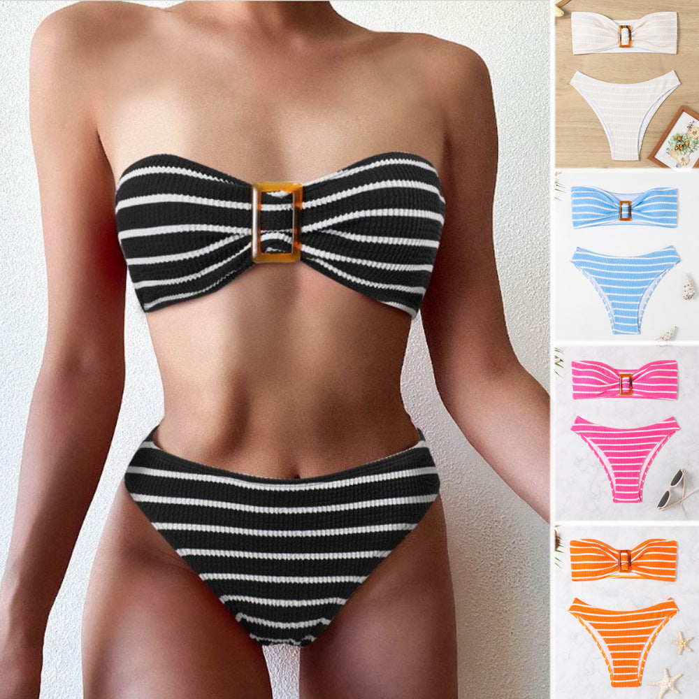Dame bandeau bikini sæt med raffineret knude design og høj taljeudskæring Stilla