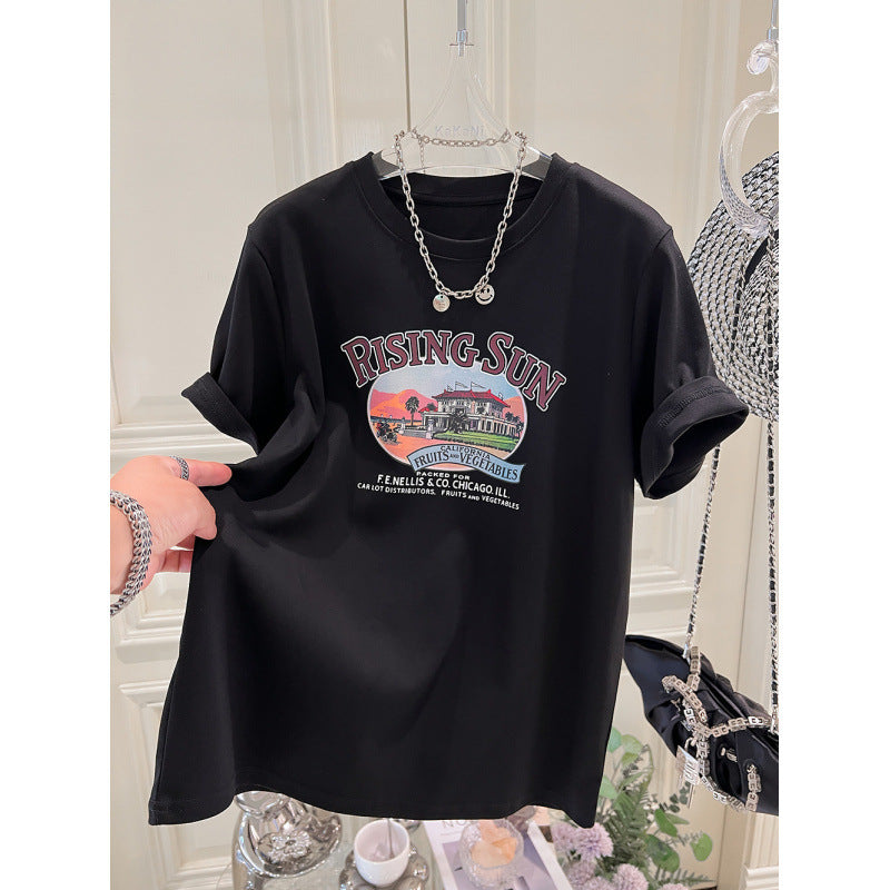 Dame T-shirt med nostalgisk tryk og afslappet pasform Stilla