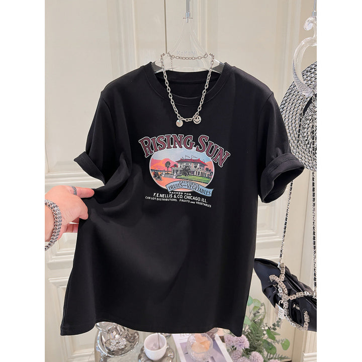 Dame T-shirt med nostalgisk tryk og afslappet pasform Stilla