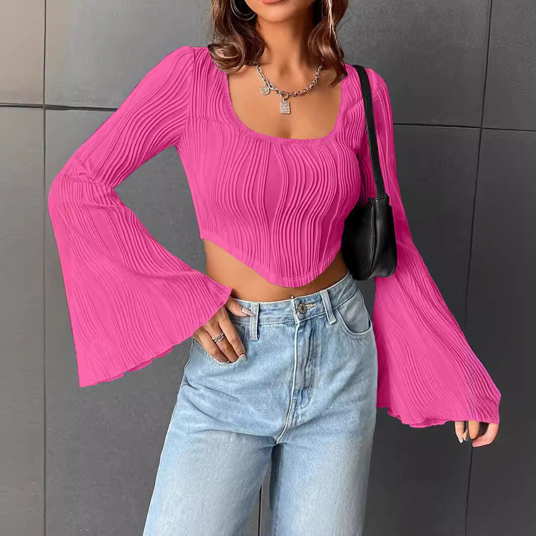 Dame Fashion Cropped Top med Plisserede Detaljer Stiila