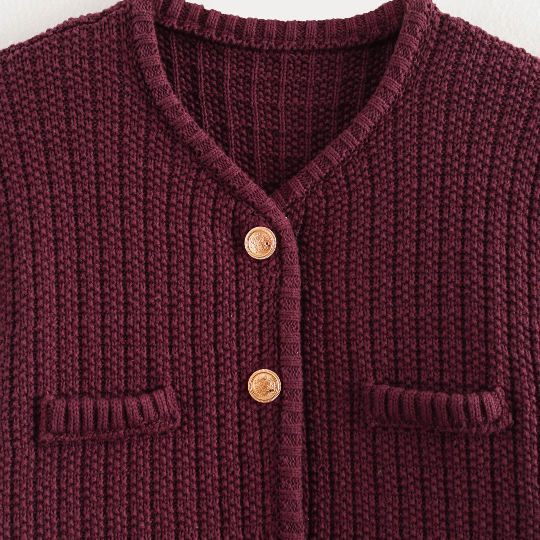 Femme Struktureret Strik Knap-Cardigan Stilla