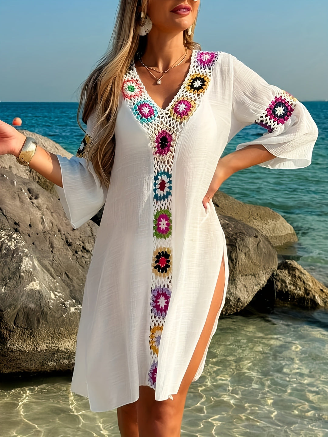 Dame Bohemian Hæklet Broderi Cover-Up Kjole Stilla